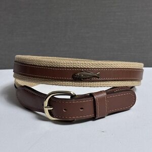 Zep Pro Belt Mens 42 Brown Cotton Canvas Leather Brass Fish Woven‎ USA